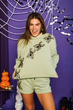 Moss Green Embellished Spider Short