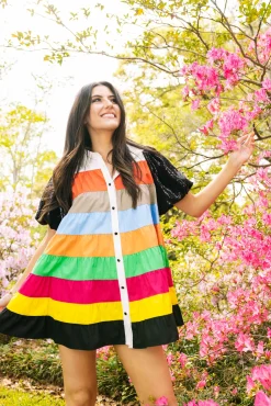 Multi Color Tier Black Sequin Poof Sleeve Dress