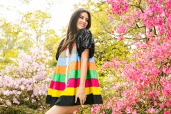 Multi Color Tier Black Sequin Poof Sleeve Dress