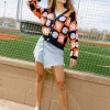 Navy & Orange Checkered Baseball Cardigan