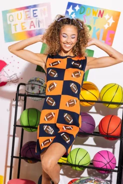 Navy & Orange Football Checkered Dress