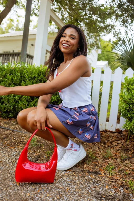Navy Beaded Flag Pleat Skort