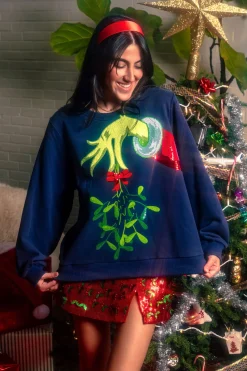 Navy Grinch Mistletoe Hand Sweatshirt