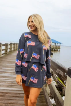 Navy Metallic Flag Waffle Skirt