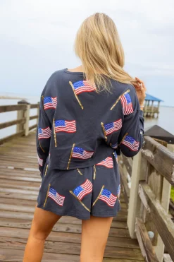 Navy Metallic Flag Waffle Skirt