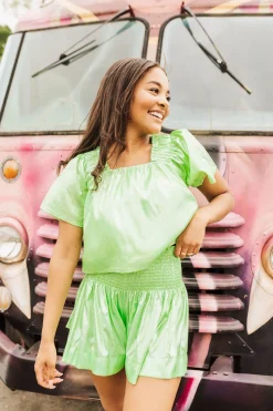 Neon Green Holo Stripe Swing Shorts