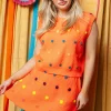 Neon Orange Polka Dot Sweater Skirt