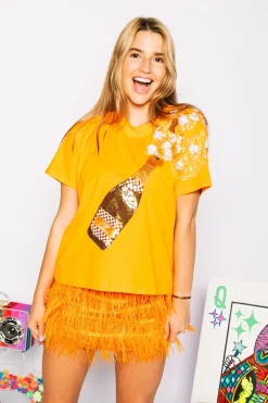 Orange & White Checkered Popping Champagne Tee