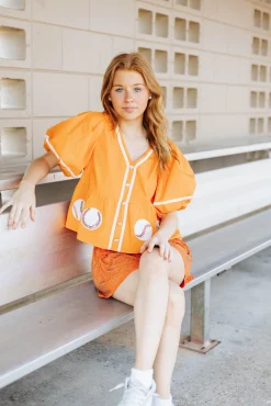 Orange Peplum Baseball Top