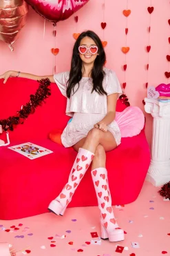 Pale Pink Glitter Hearts Flutter Top