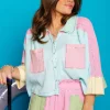Pastel Colorblock Rhinestone Gauze Short