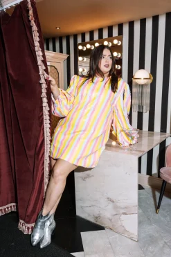 Pastel Sequin Stripe Long Sleeve Dress