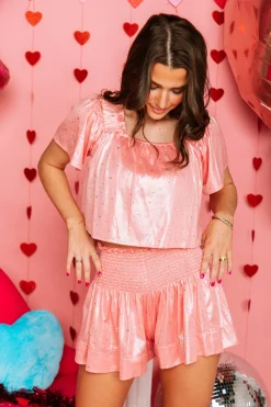 Peach Glitter Hearts Shorts