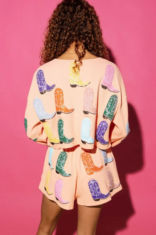 Peach Waffle Boot Long Sleeve Top