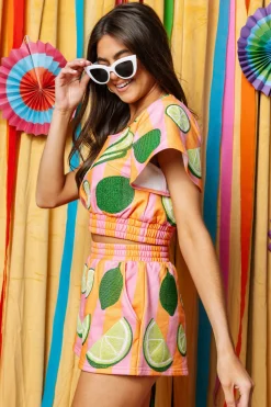 Pink & Orange Striped Lime Top