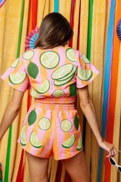 Pink & Orange Striped Lime Top