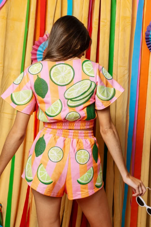 Pink & Orange Striped Lime Top