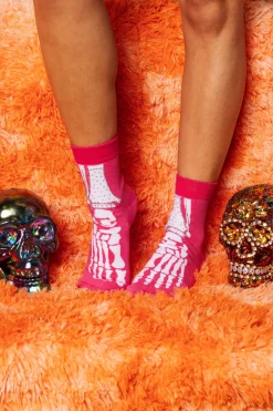 Pink & White Skeleton Socks