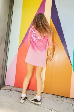 Pink Bead Fringe Hoodie Dress