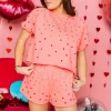 Pink Heart Jewel Poof Sleeve Top