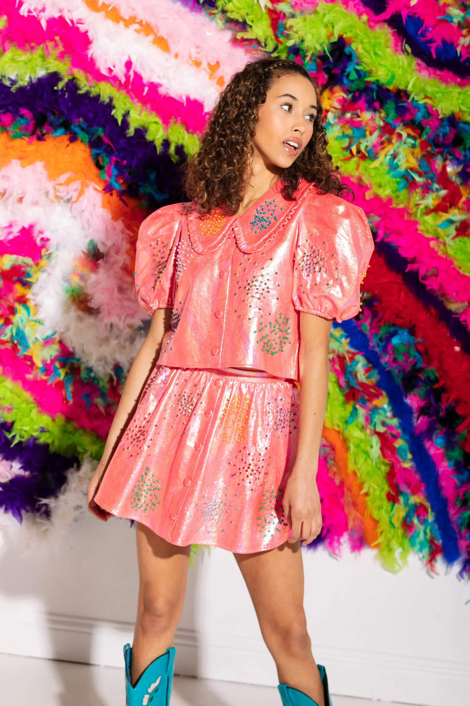 Pink Iridescent Pearl Cluster Skirt