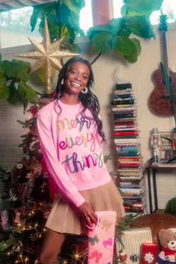 Pink Merry Everything Glitter Script Sweater