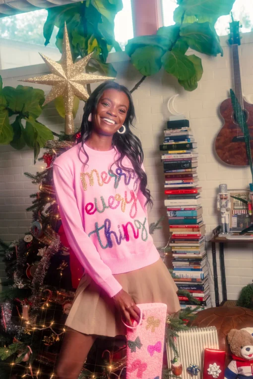 Pink Merry Everything Glitter Script Sweater