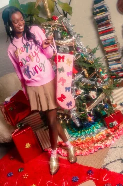 Pink Merry Everything Glitter Script Sweater