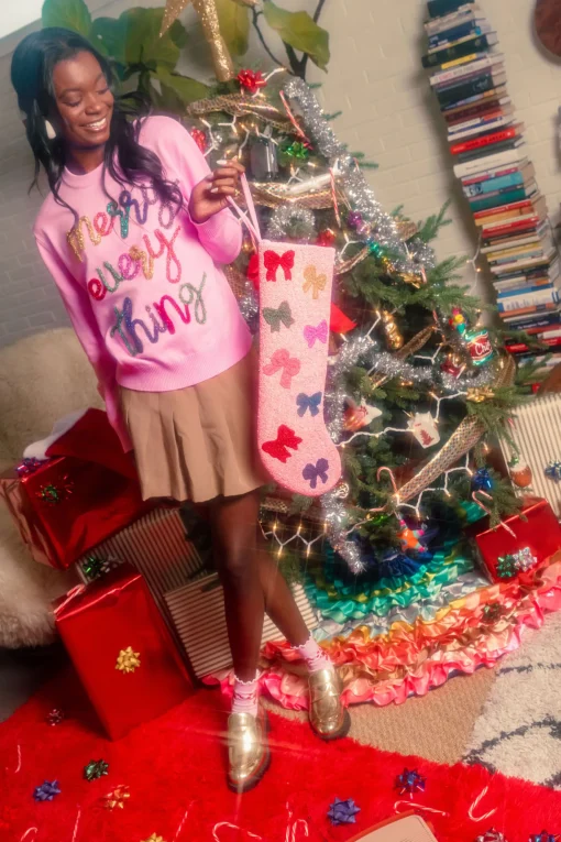 Pink Merry Everything Glitter Script Sweater