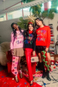 Pink Merry Everything Glitter Script Sweater