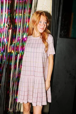 Pink Rhinestone Plaid Tee Dress