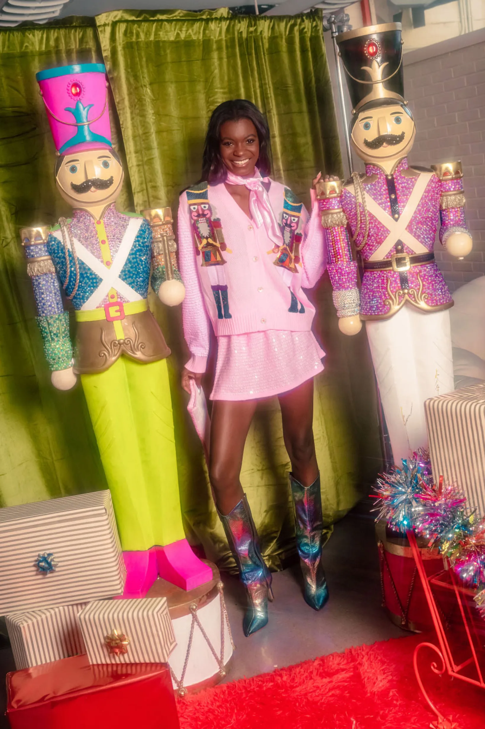 Pink Shard Sequin Sleeve Medium Skin Nutcracker Cardigan