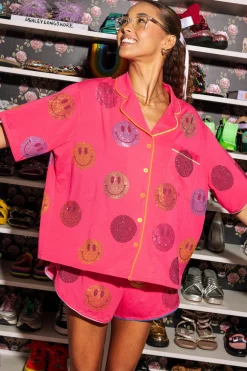 Pink Smiley Face Short Sleeve PJ Top