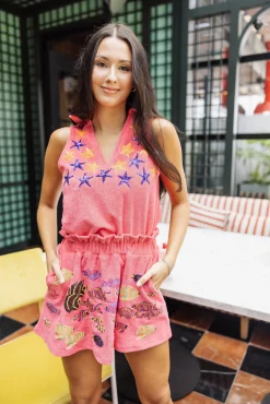 Pink Terry Cloth Starfish Collar Tank