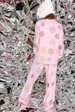 Pink With Rainbow Snowflakes Long Sleeve Pajama Top