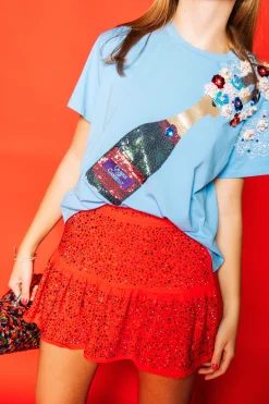 Powder Blue with Red&Navy Popping Champagne Tee