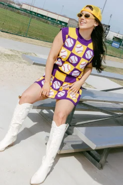 Purple & Gold Checkered Baseball Tank