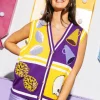 Purple & Gold Colorblock Football Icon Button Up Sweater Vest
