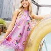 Purple Coral & Shell Feather Tank Dress