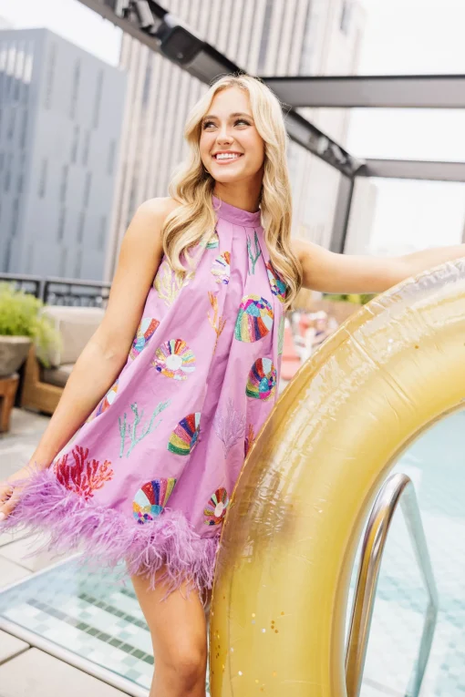 Purple Coral & Shell Feather Tank Dress