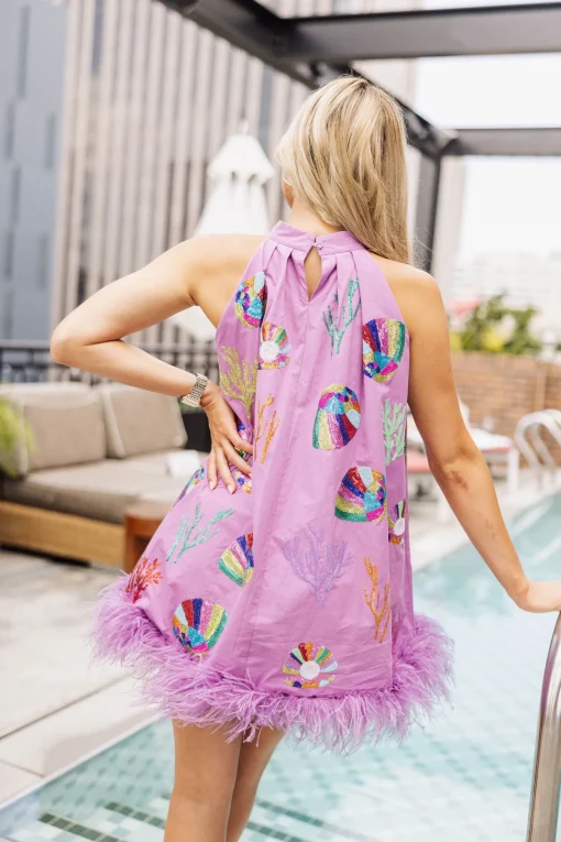 Purple Coral & Shell Feather Tank Dress