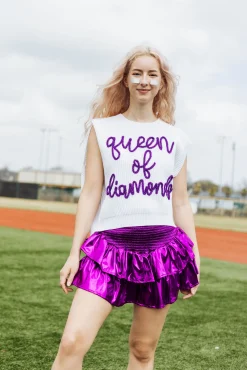 Purple Metallic Smocked Ruffle Skort