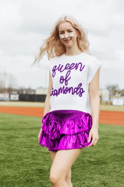 Purple Metallic Smocked Ruffle Skort