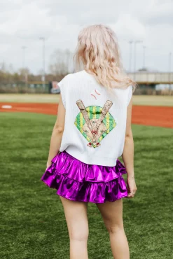 Purple Metallic Smocked Ruffle Skort