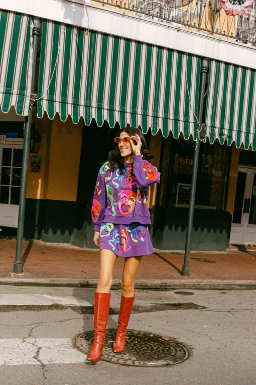 Purple Multi Mardi Gras Mask Skort