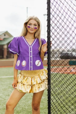 Purple Peplum Baseball Top