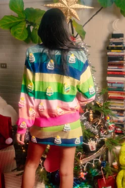 Rainbow Stripe Knit Christmas Tree Cardigan