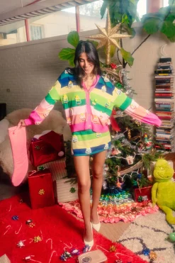 Rainbow Stripe Knit Christmas Tree Cardigan