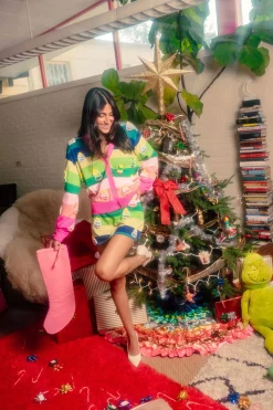 Rainbow Stripe Knit Christmas Tree Cardigan