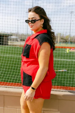 Red & Black Gauze Top